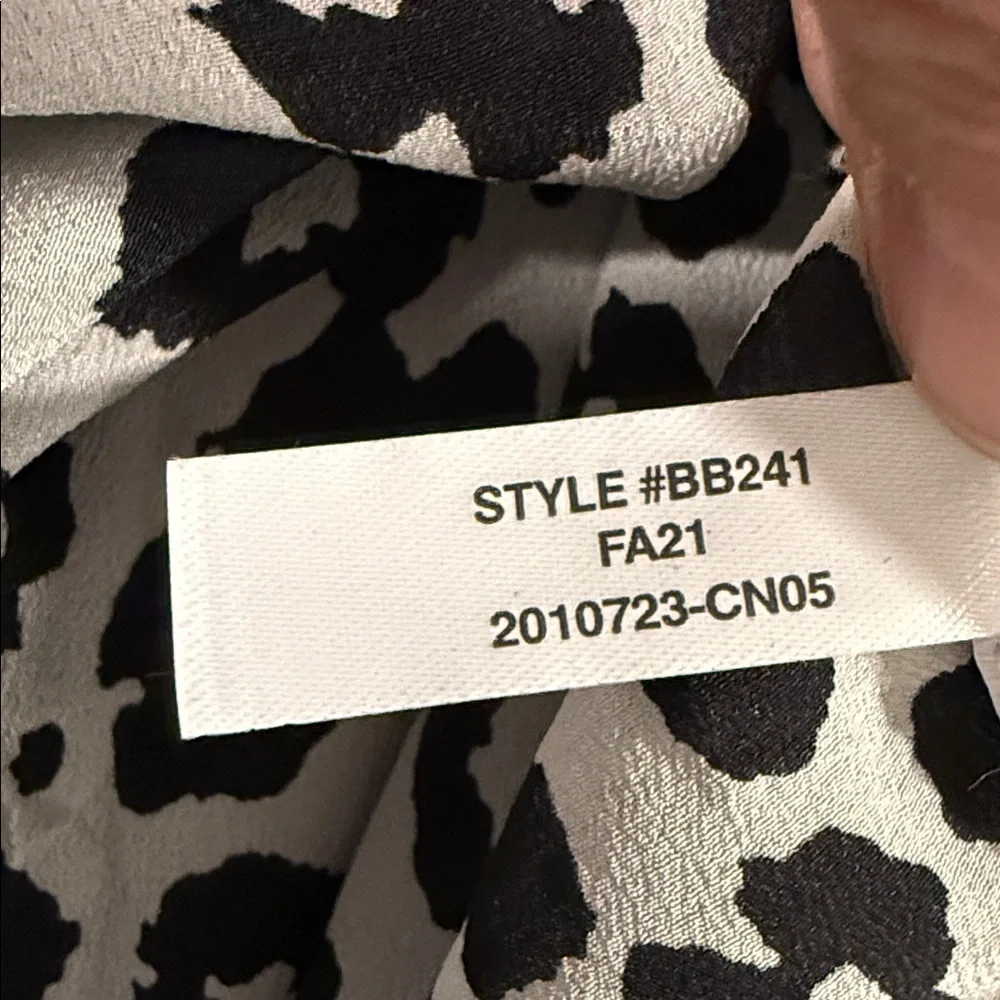 J. Crew Black and White Silk Animal Print Button Down Tie Neck Preppy Top